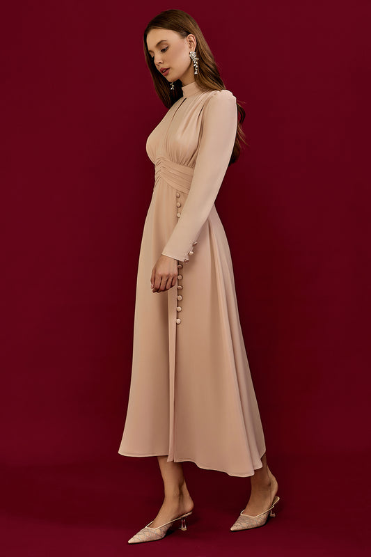 Refined Pleated Waist Midi Dress