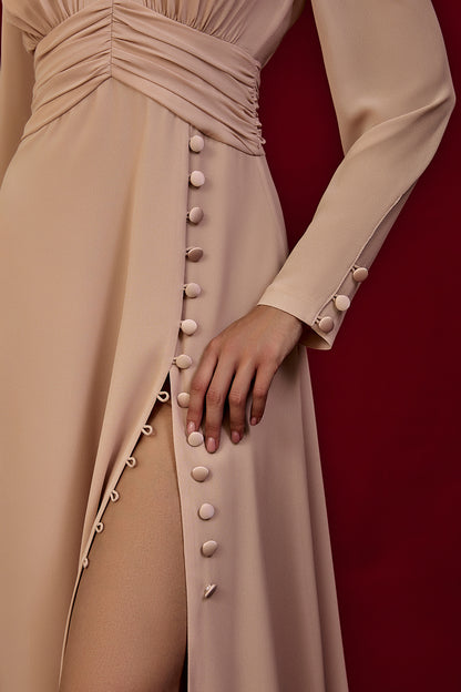 Refined Pleated Waist Midi Dress