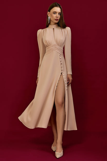 Refined Pleated Waist Midi Dress