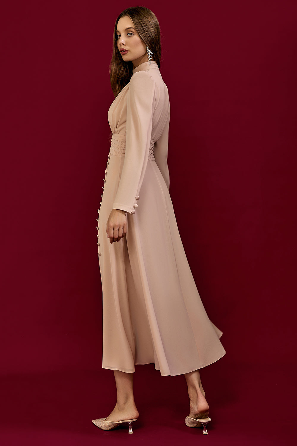 Refined Pleated Waist Midi Dress