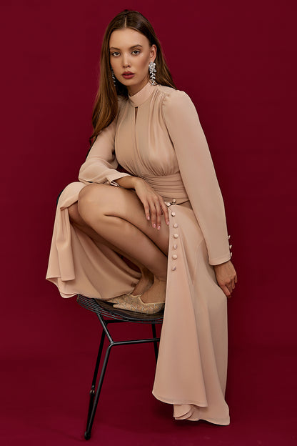 Refined Pleated Waist Midi Dress