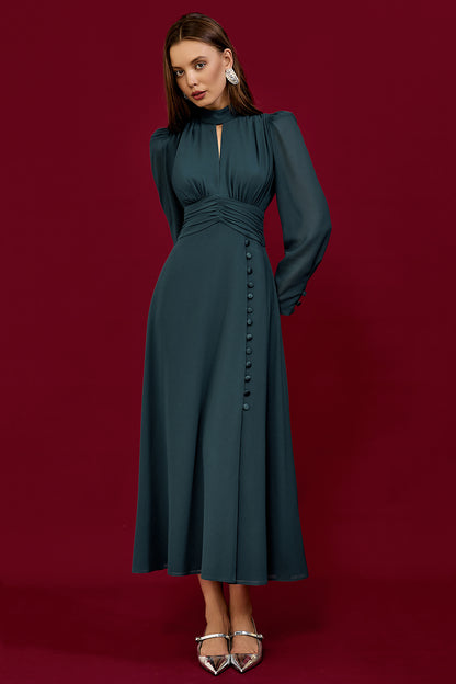 Refined Pleated Waist Midi Dress
