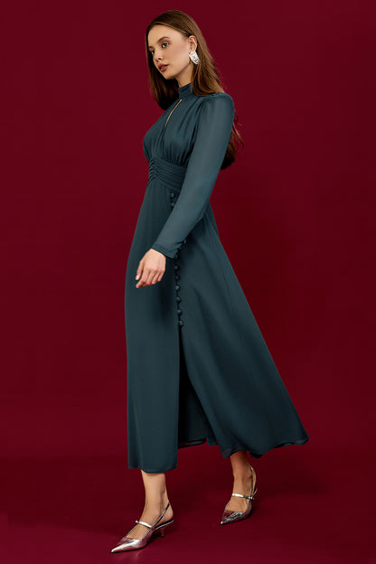 Refined Pleated Waist Midi Dress