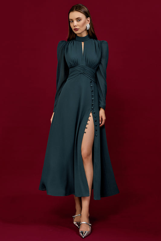 Refined Pleated Waist Midi Dress