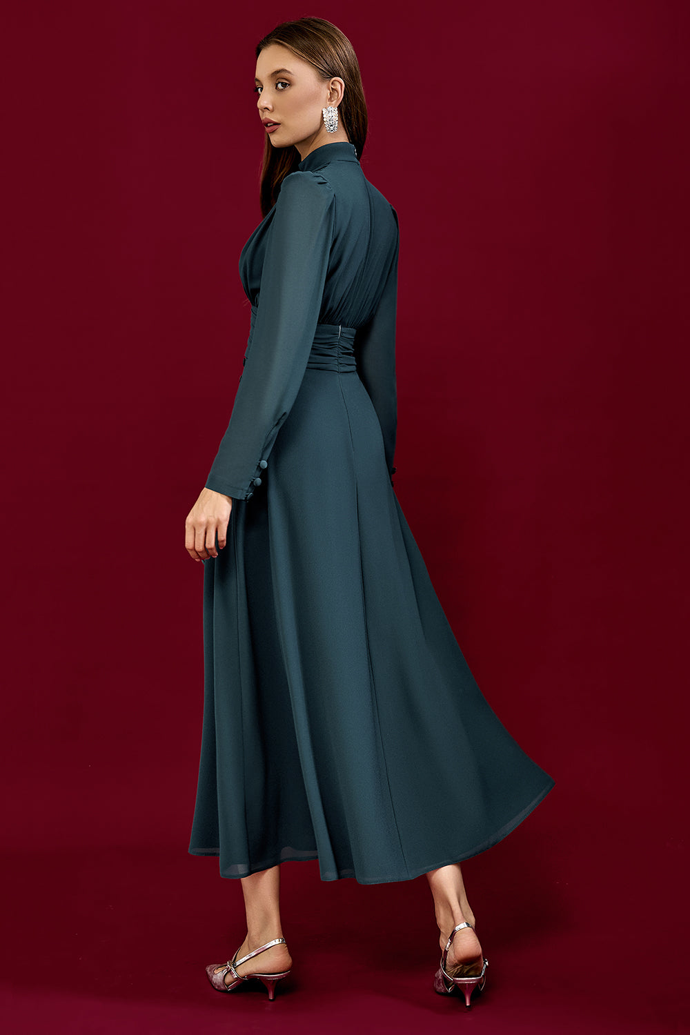 Refined Pleated Waist Midi Dress