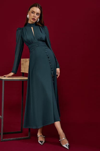 Refined Pleated Waist Midi Dress