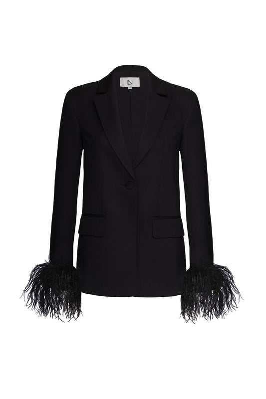 Jacket with feathers on the sleeves