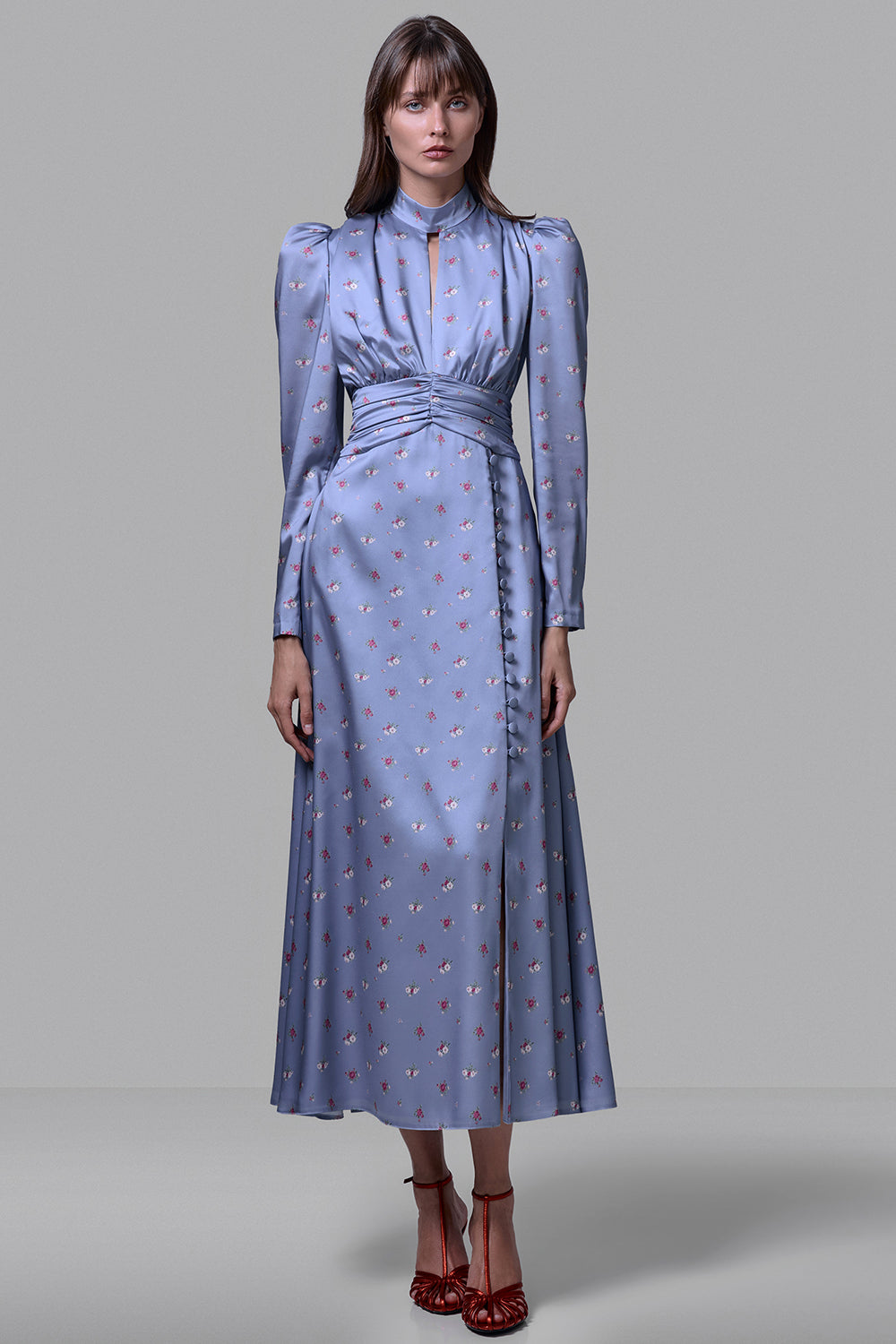 Refined Pleated Waist Midi Dress