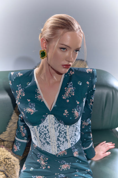 Midi Dress with Lace Trim