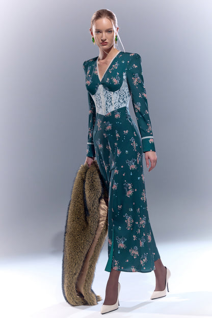 Midi Dress with Lace Trim