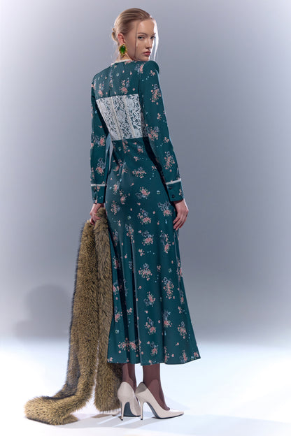 Midi Dress with Lace Trim