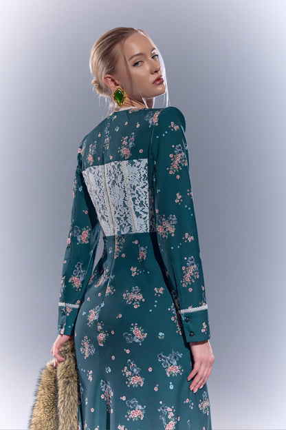 Midi Dress with Lace Trim