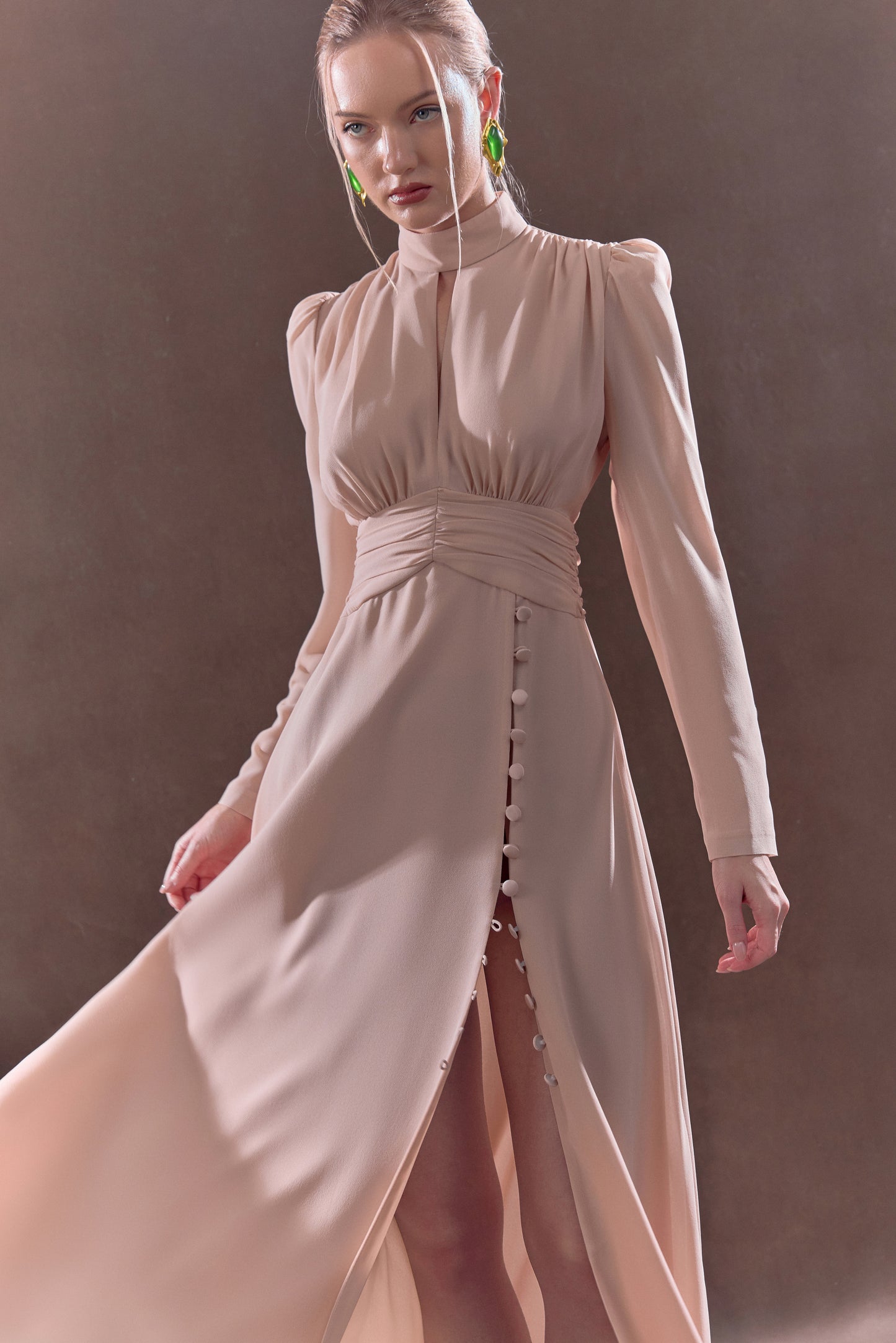 Refined Pleated Waist Midi Dress