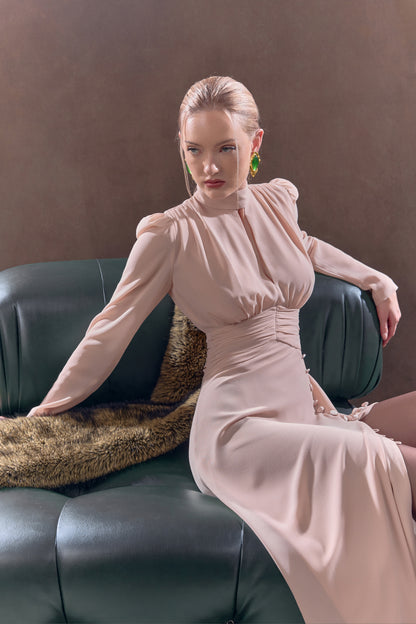 Refined Pleated Waist Midi Dress