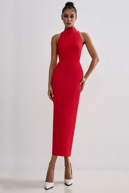 High-Neck Bodycon Midi Dress