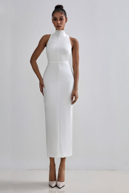 High-Neck Bodycon Midi Dress