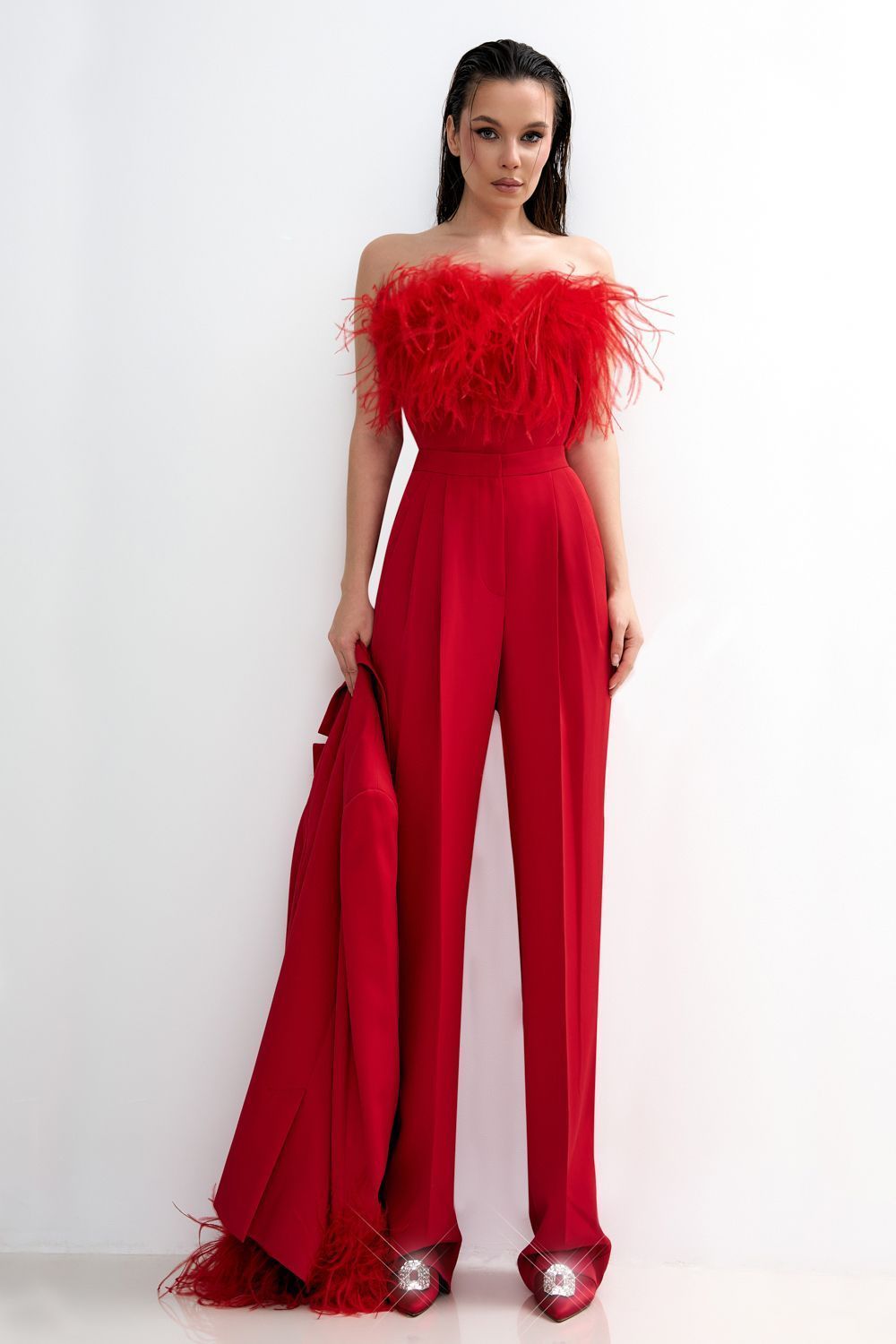 Ostrich feathers crop top
