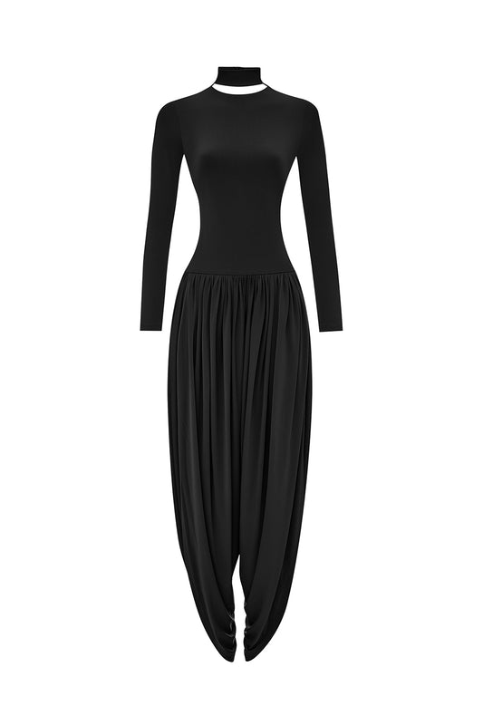 Draped High-Neck Jumpsuit