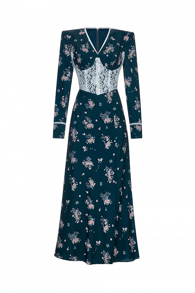 Midi Dress with Lace Trim