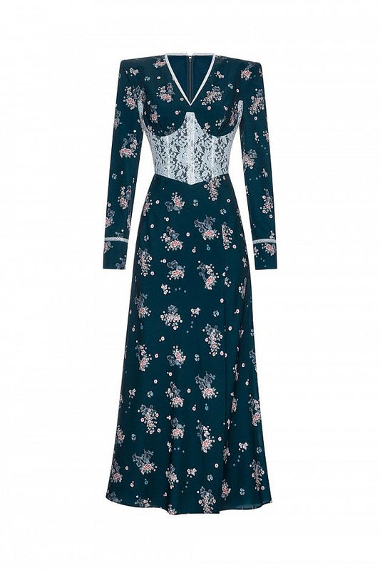 Midi Dress with Lace Trim