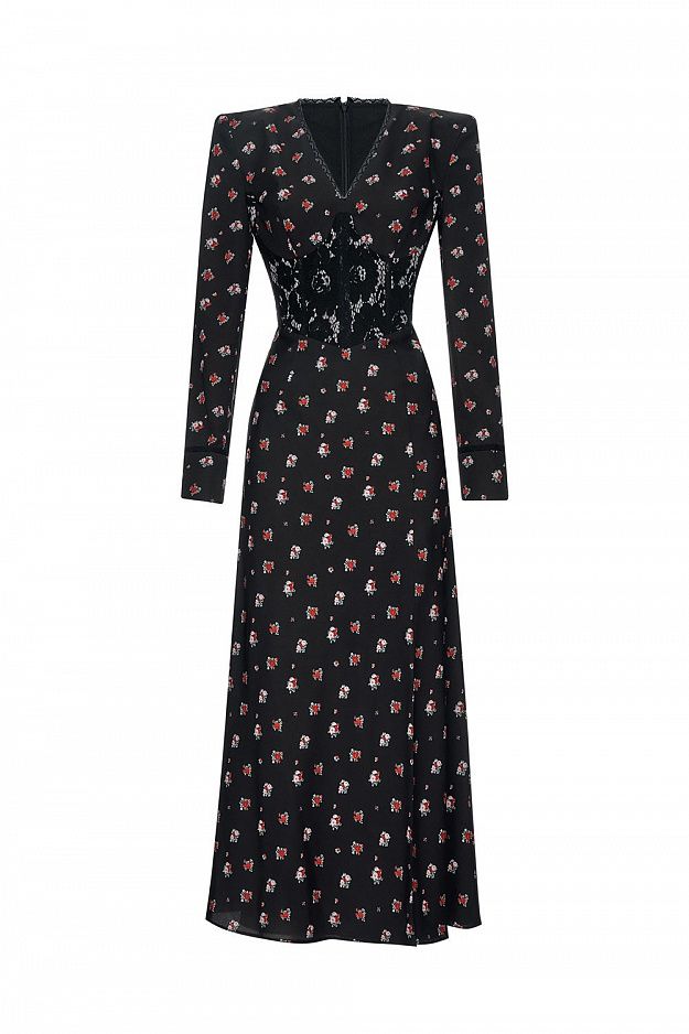 Midi Dress with Lace Trim