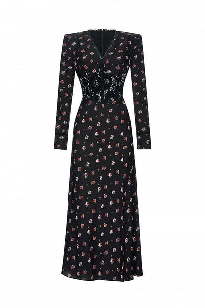 Midi Dress with Lace Trim