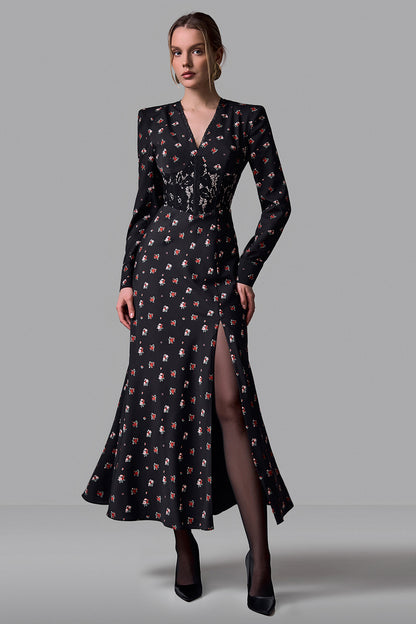 Midi Dress with Lace Trim