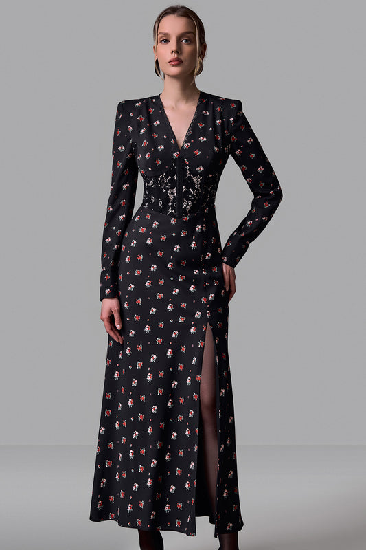 Midi Dress with Lace Trim