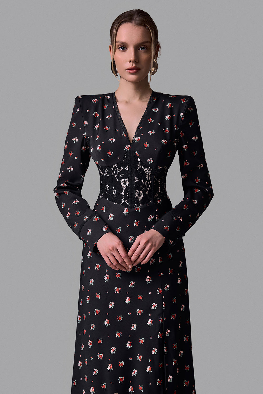 Midi Dress with Lace Trim