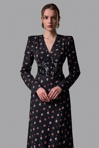 Midi Dress with Lace Trim