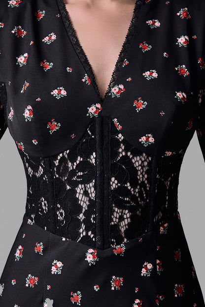 Midi Dress with Lace Trim