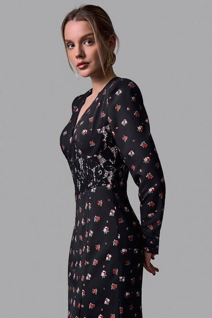 Midi Dress with Lace Trim