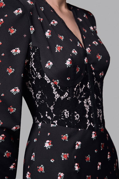 Midi Dress with Lace Trim