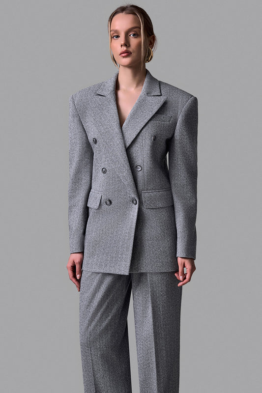 Herringbone Double-Breasted Blazer