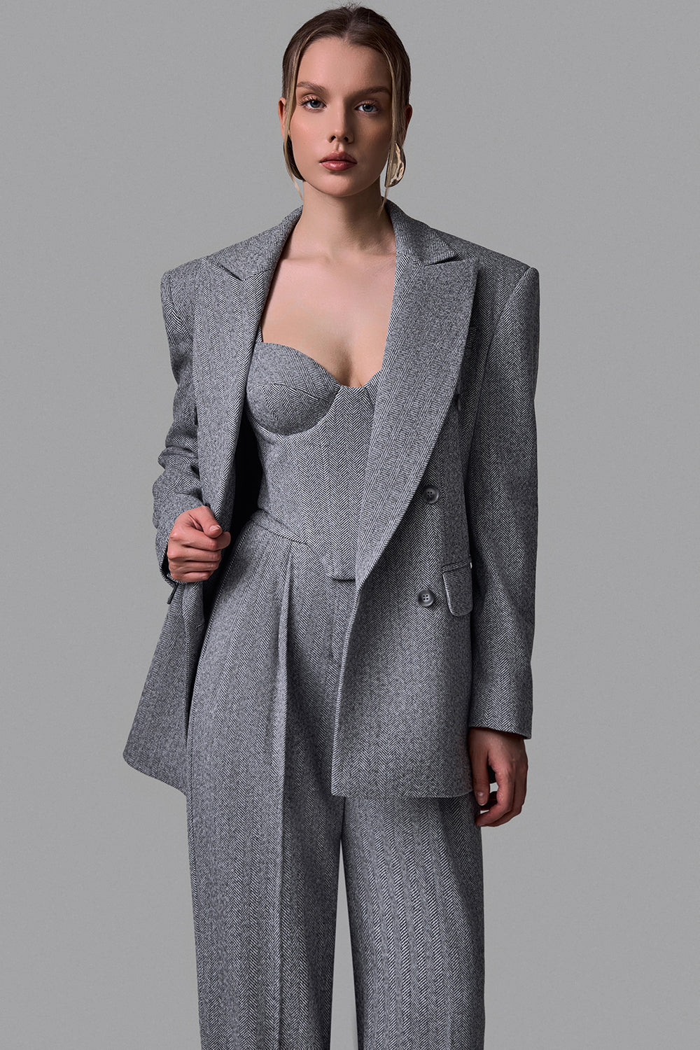 Herringbone Double-Breasted Blazer