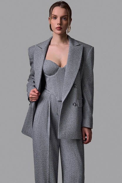 Herringbone Double-Breasted Blazer