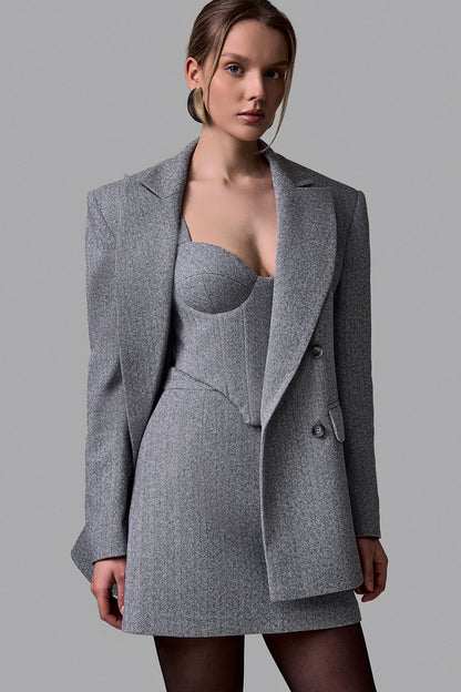 Herringbone Double-Breasted Blazer