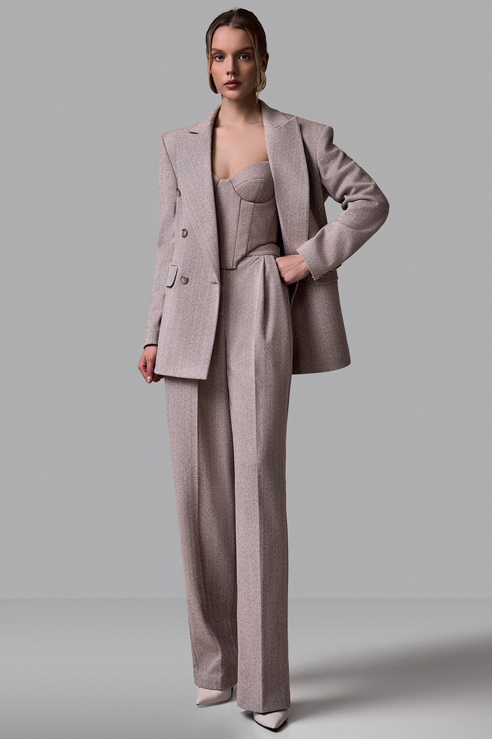 Herringbone Double-Breasted Blazer