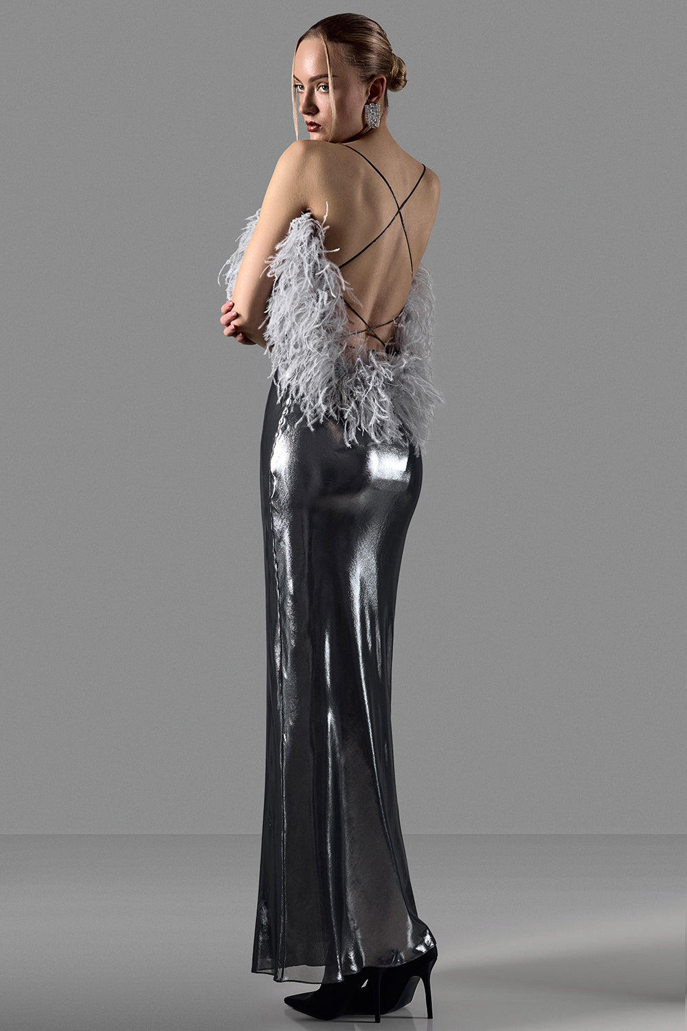 Evening Gown with Ostrich Feather Bodice