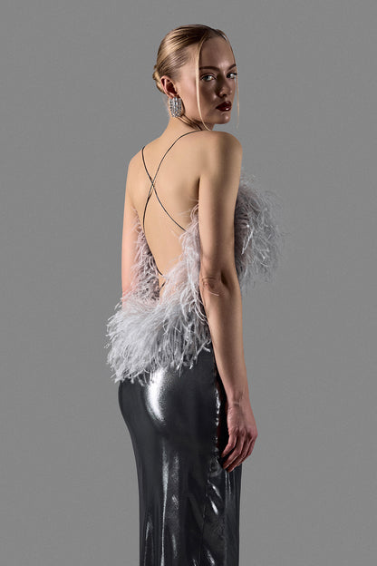 Evening Gown with Ostrich Feather Bodice