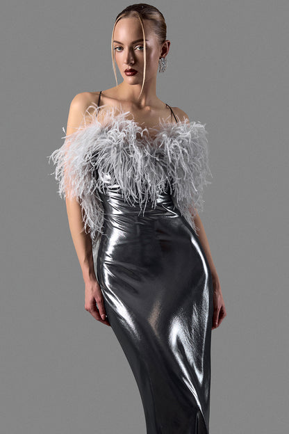 Evening Gown with Ostrich Feather Bodice