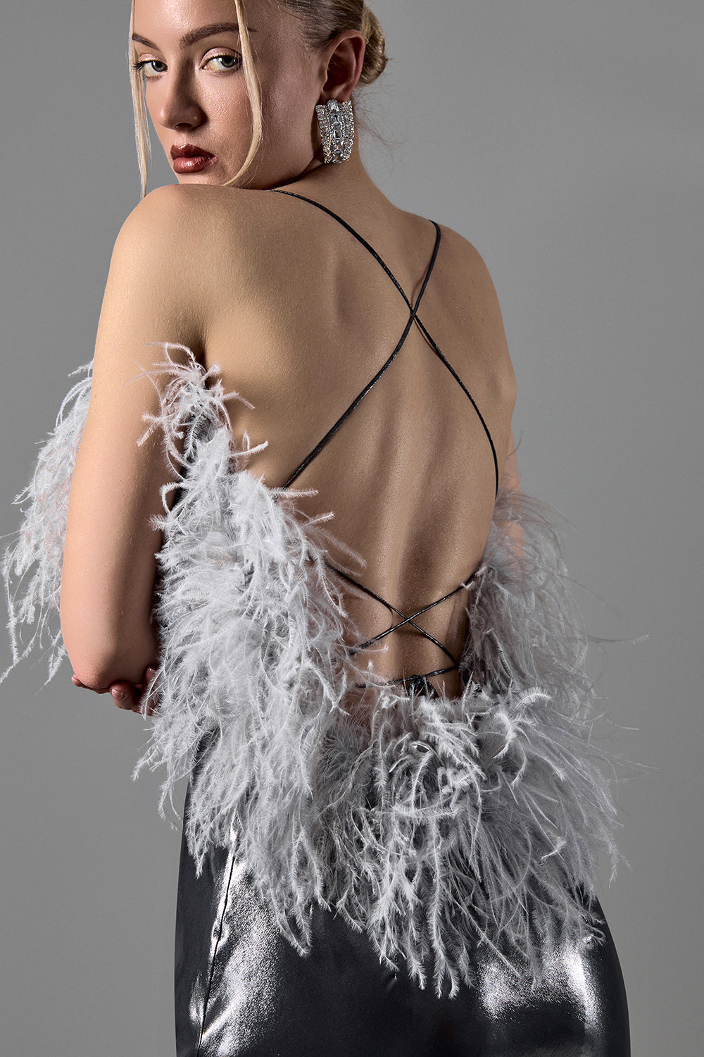 Evening Gown with Ostrich Feather Bodice