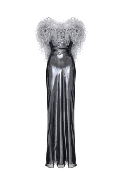Evening Gown with Ostrich Feather Bodice