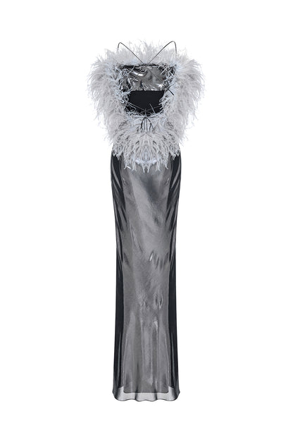Evening Gown with Ostrich Feather Bodice