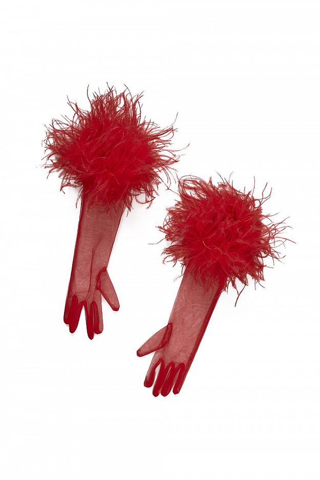 Gloves with Ostrich Feather Trim