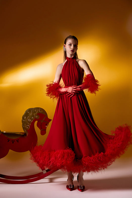 Gloves with Ostrich Feather Trim