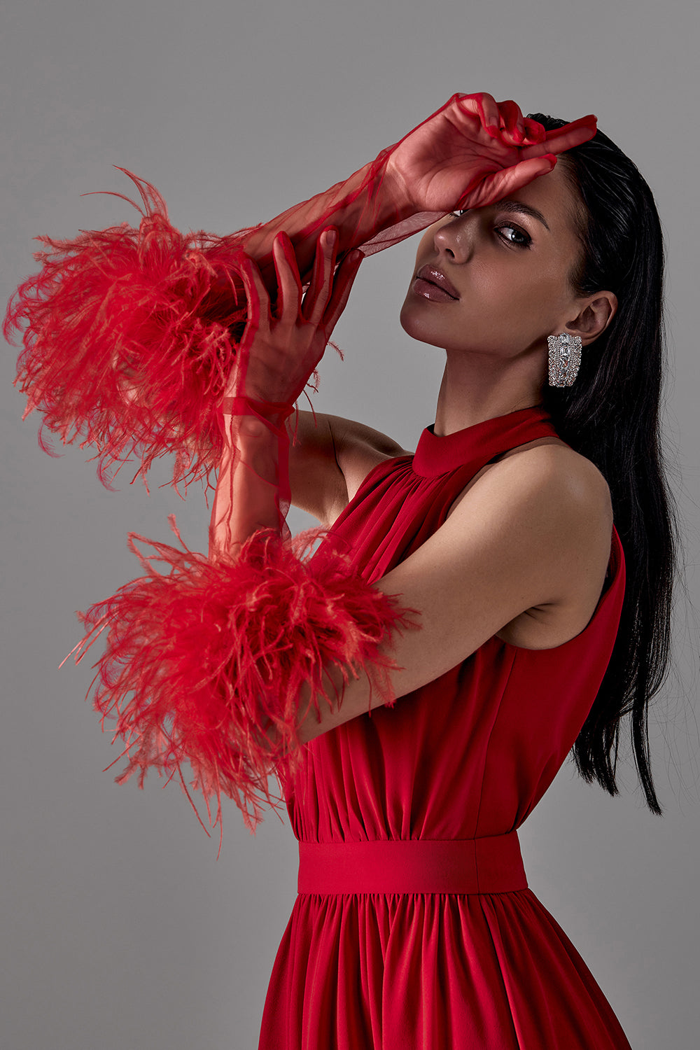 Gloves with Ostrich Feather Trim