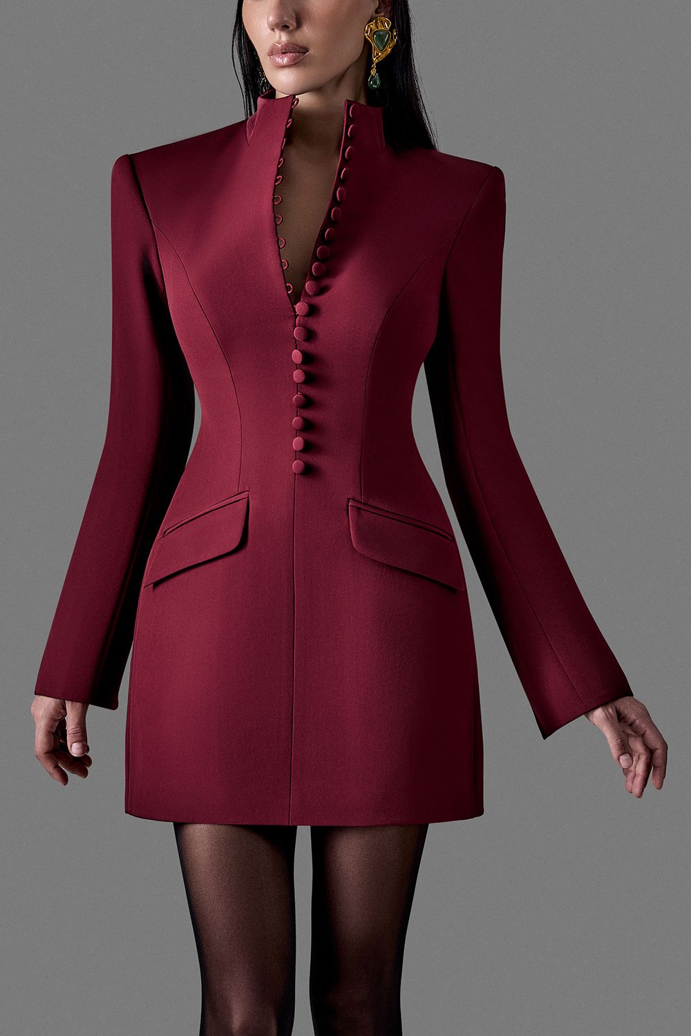 Button-Front Blazer Dress
