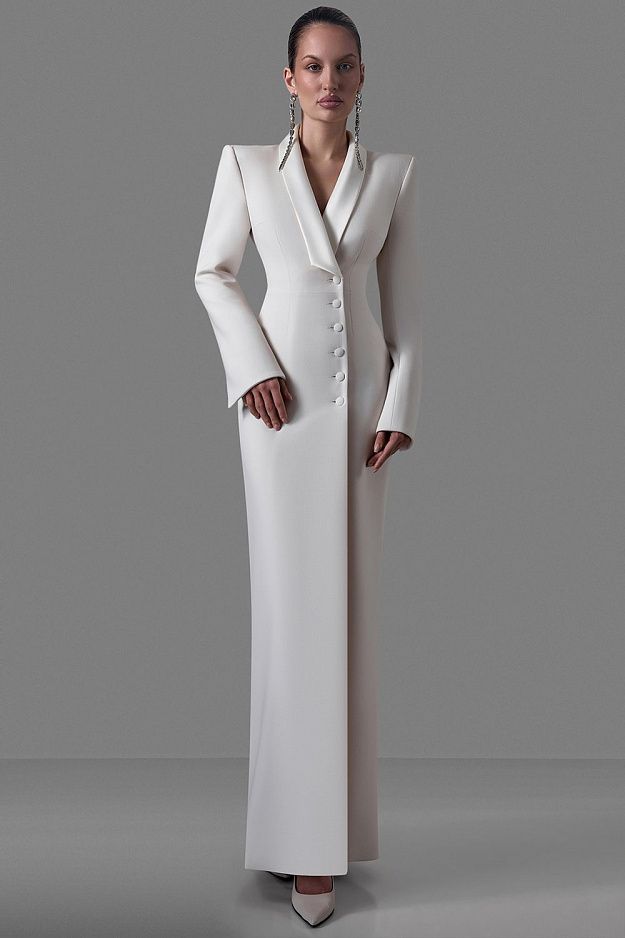 Suiting Fabric Maxi Tuxedo Dress