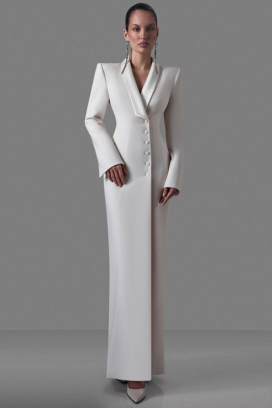 Suiting Fabric Maxi Tuxedo Dress